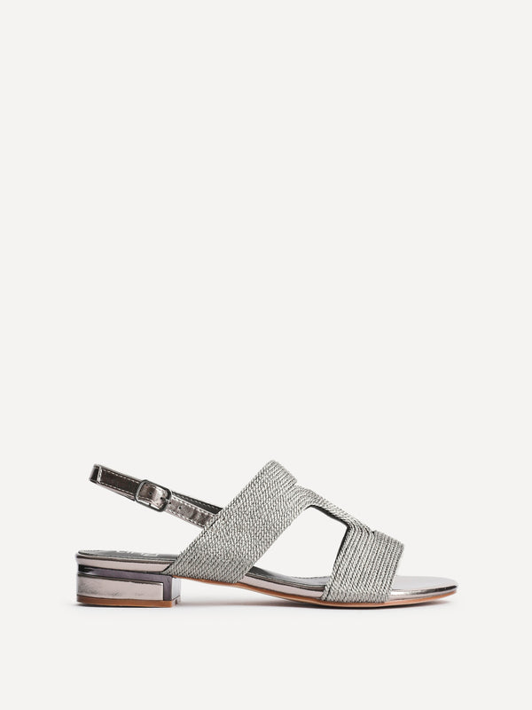 Linzi Pewter Woven Slingback Low Block Heeled Sandals