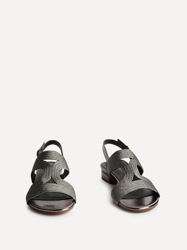 Linzi Pewter Woven Slingback Low Block Heeled Sandals