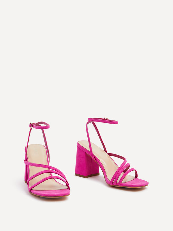 Linzi Pink Faux Suede Crossover Block Heeled Sandal