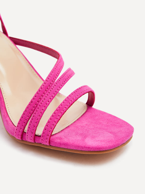 Linzi Pink Faux Suede Crossover Block Heeled Sandal