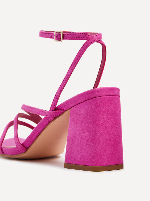 Linzi Pink Faux Suede Crossover Block Heeled Sandal