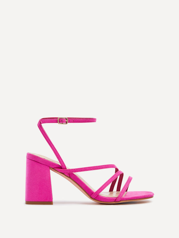 linzi Pink Faux Suede Crossover Block Heeled Sandal