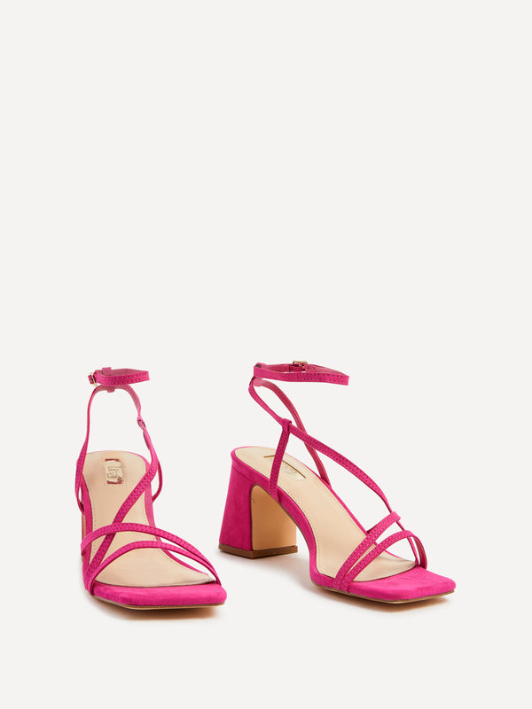 Linzi Pink Faux Suede Crossover Slingback Block Heeled Sandal