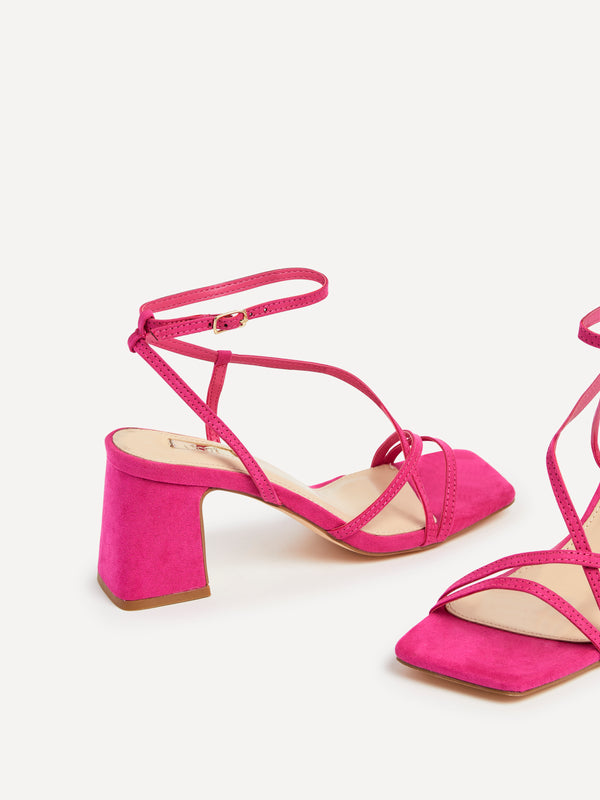 Linzi Pink Faux Suede Crossover Slingback Block Heeled Sandal