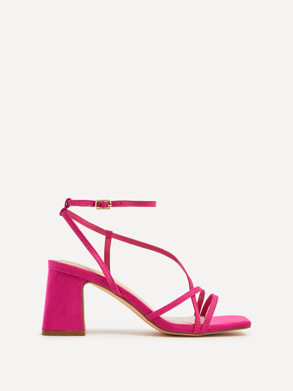 linzi Pink Faux Suede Crossover Slingback Block Heeled Sandal