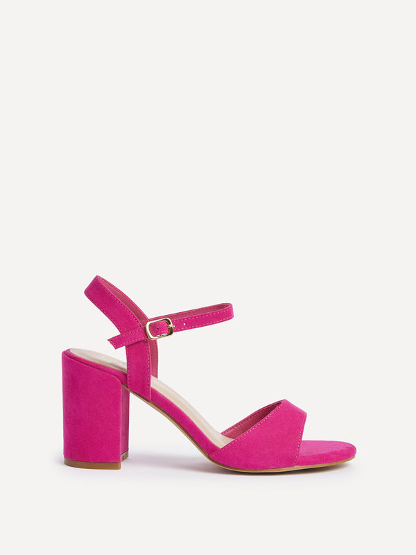 Linzi Pink Faux Suede Open Back Barely There Block Heel