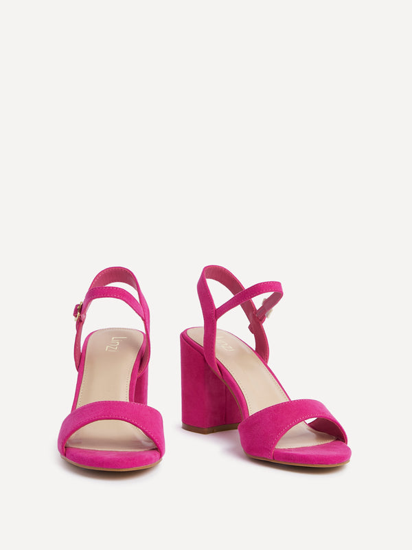 Linzi Pink Faux Suede Open Back Barely There Block Heel