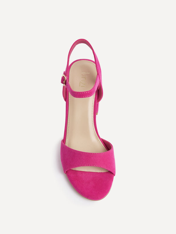 Linzi Pink Faux Suede Open Back Barely There Block Heel