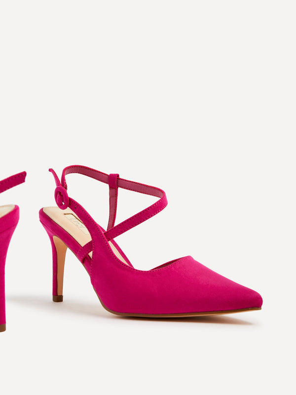 Linzi Pink Faux Suede Wrap Around Sandal Black Court Heel