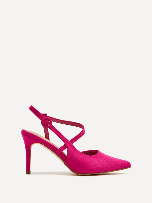 linzi Pink Faux Suede Wrap Around Sandal Black Court Heel