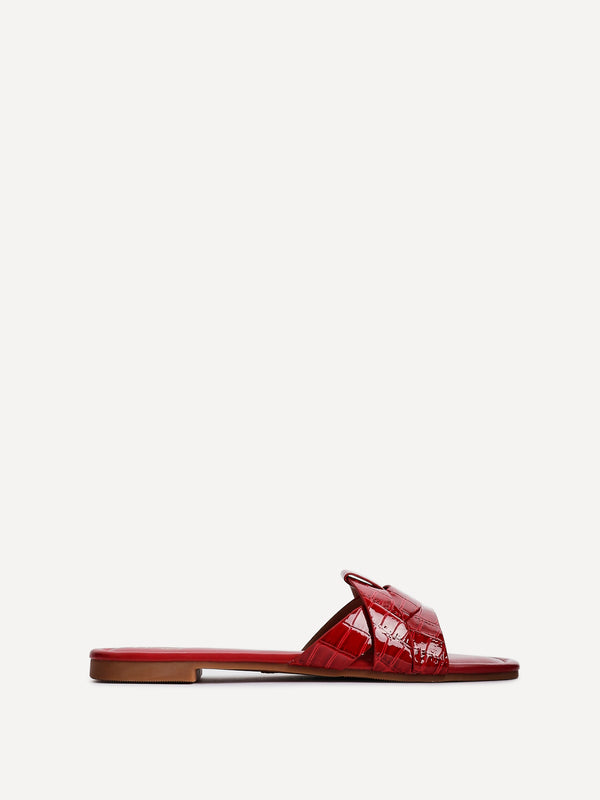 Linzi Red Croc Faux Leather Slider With Woven Front Strap