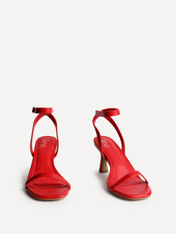 Linzi Red Faux Leather Barely There Stiletto Heeled Sandals
