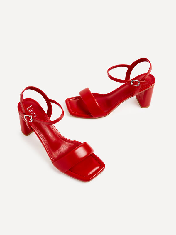 Linzi Red Faux Leather Block Heeled Sandal With Padded Front Strap