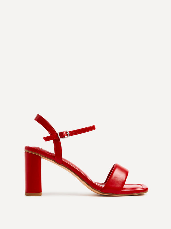 linzi Red Faux Leather Block Heeled Sandal With Padded Front Strap