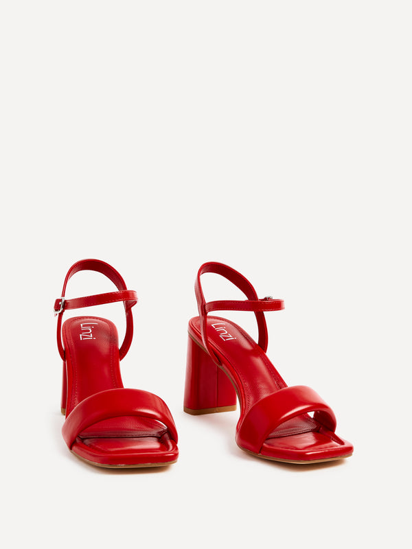 Linzi Red Faux Leather Block Heeled Sandal With Padded Front Strap