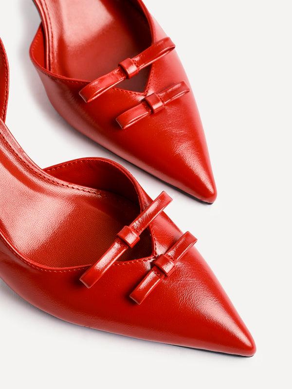 Linzi Red Faux Leather Court Heels With Double Bow Detail