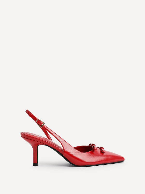 Linzi Red Faux Leather Court Heels With Double Bow Detail