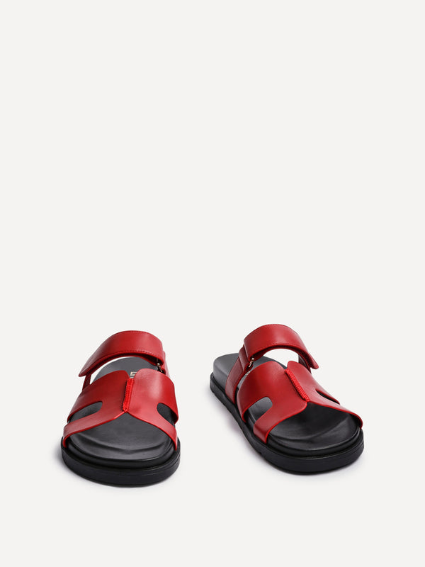 Linzi Red Faux Leather Footbed Linked Design Sandal