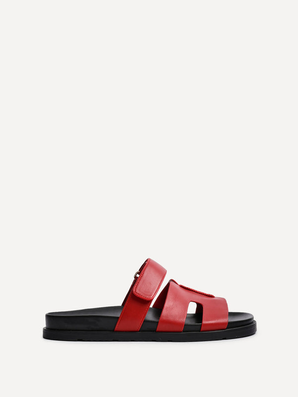 Linzi Red Faux Leather Footbed Linked Design Sandal