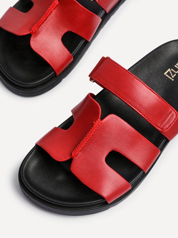 Linzi Red Faux Leather Footbed Linked Design Sandal