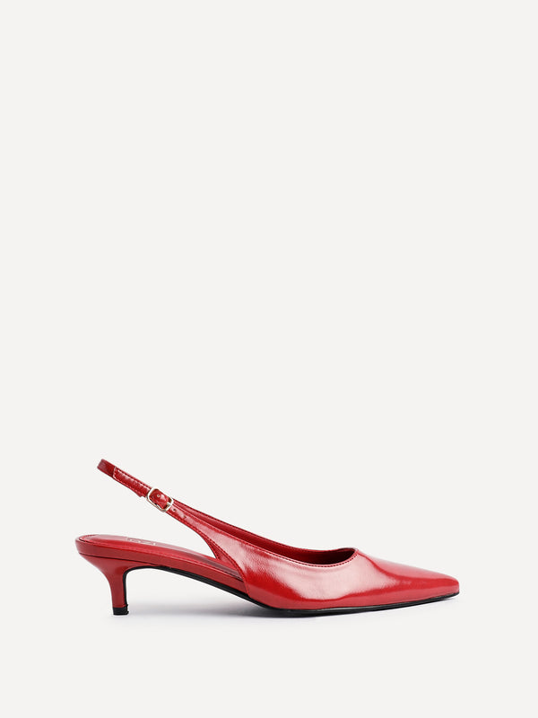 Linzi Red Faux Leather Slingback Kitten Court Heels