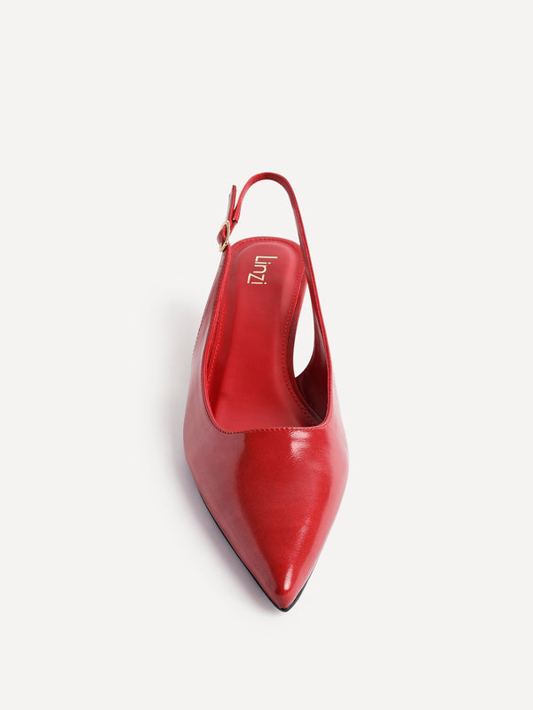 Linzi Red Faux Leather Slingback Kitten Court Heels