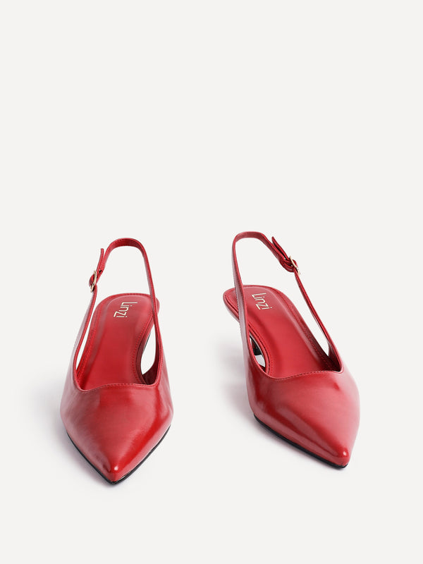Linzi Red Faux Leather Slingback Kitten Court Heels
