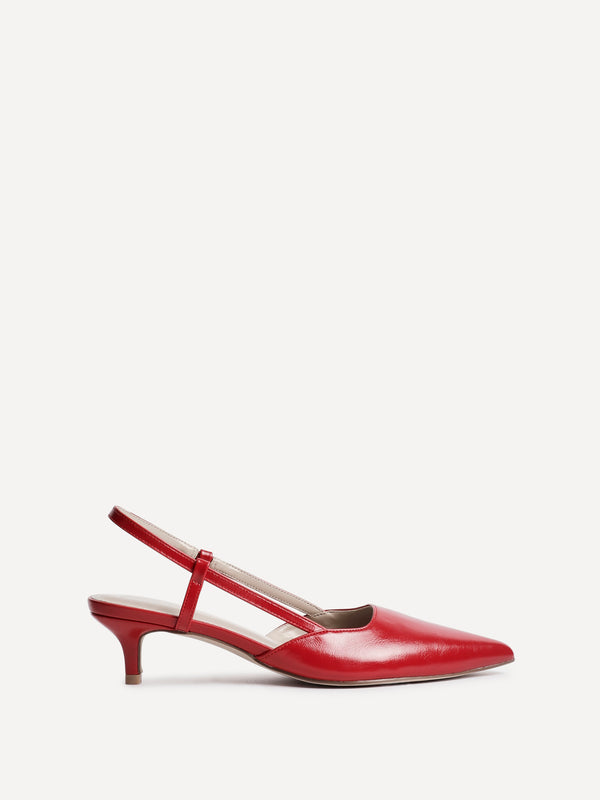 Linzi Red Faux Leather Slingback Kitten Court Heels