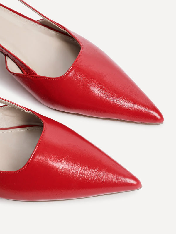 Linzi Red Faux Leather Slingback Kitten Court Heels