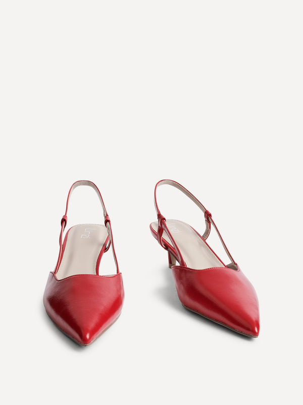 Linzi Red Faux Leather Slingback Kitten Court Heels