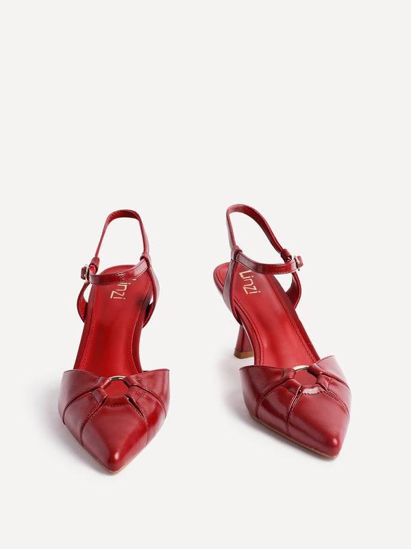 Linzi Red Faux Leather Stiletto Court Heel With Eyelet Detail