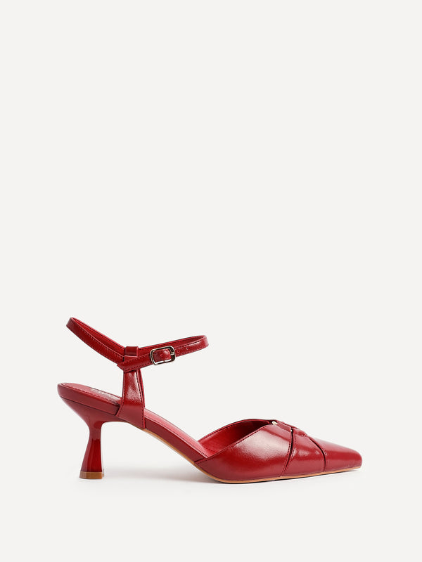 Linzi Red Faux Leather Stiletto Court Heel With Eyelet Detail
