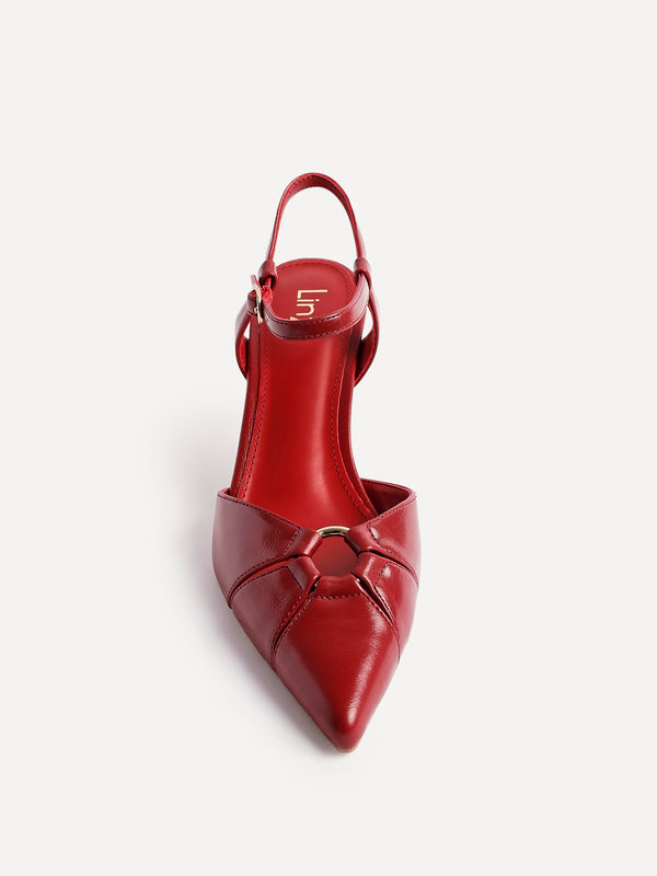 Linzi Red Faux Leather Stiletto Court Heel With Eyelet Detail