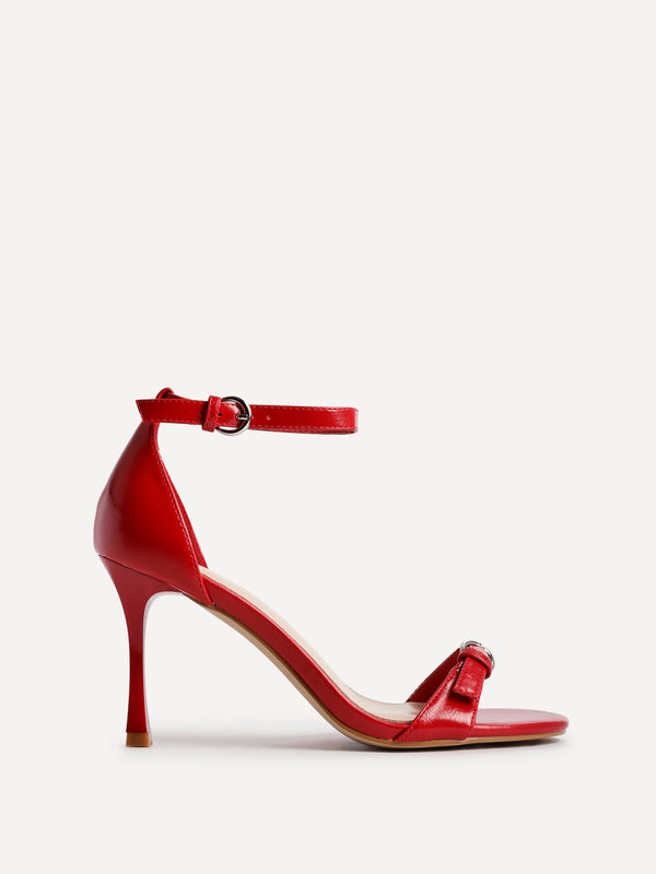 linzi Red Faux Leather Stiletto Heeled Sandals With Buckle Detail