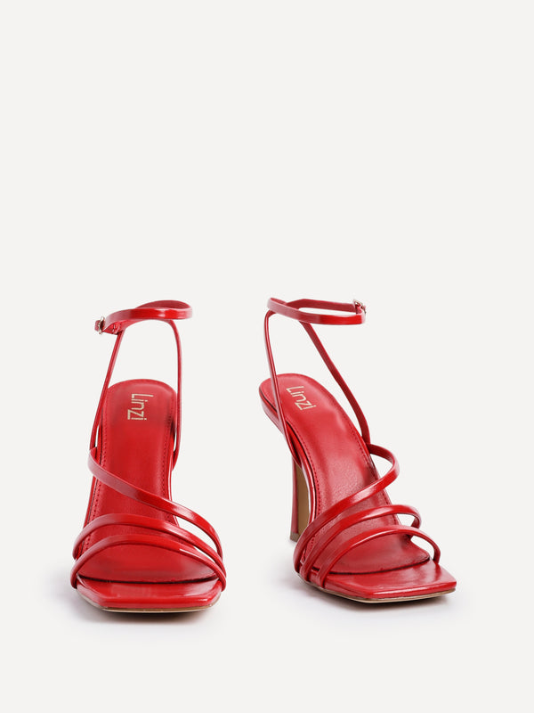 Linzi Red Faux Leather Strappy Heel Sandal With Ankle Strap