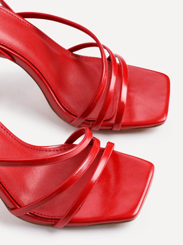 Linzi Red Faux Leather Strappy Heel Sandal With Ankle Strap