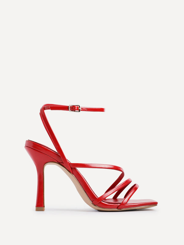 linzi Red Faux Leather Strappy Heel Sandal With Ankle Strap