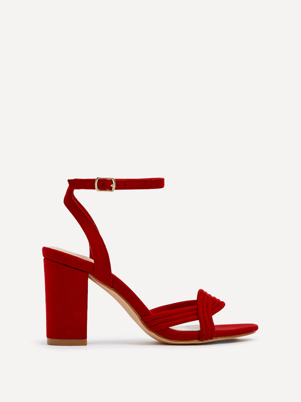 Linzi Red Faux Suede Block Heeled Sandal With Intertwined Front Straps