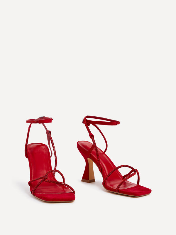 Linzi Red Faux Suede Diamante Embellishes Strappy Heel