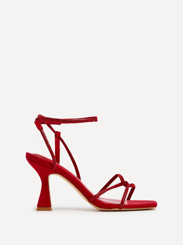 linzi Red Faux Suede Diamante Embellishes Strappy Heel
