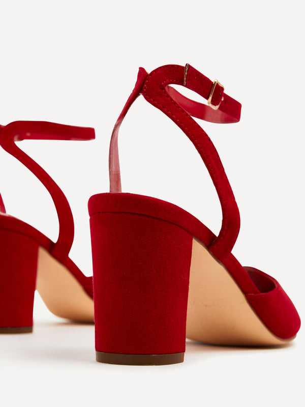 Linzi Red Faux Suede Mid Height Court Shoe With Sandal Back