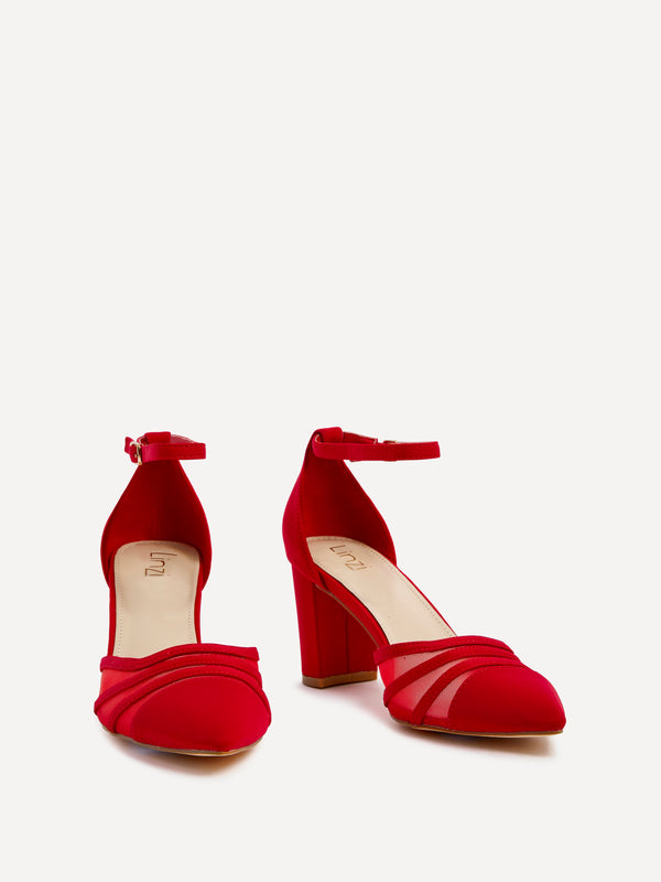 Linzi Red Scuba Block Court Heel With Mesh Front Detail
