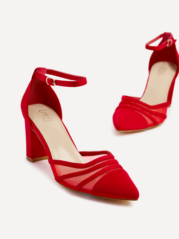 Linzi Red Scuba Block Court Heel With Mesh Front Detail