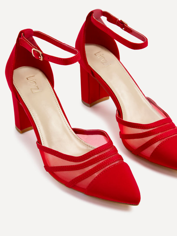 Linzi Red Scuba Block Court Heel With Mesh Front Detail