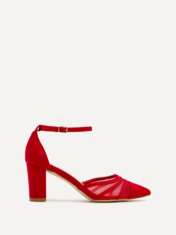linzi Red Scuba Block Court Heel With Mesh Front Detail