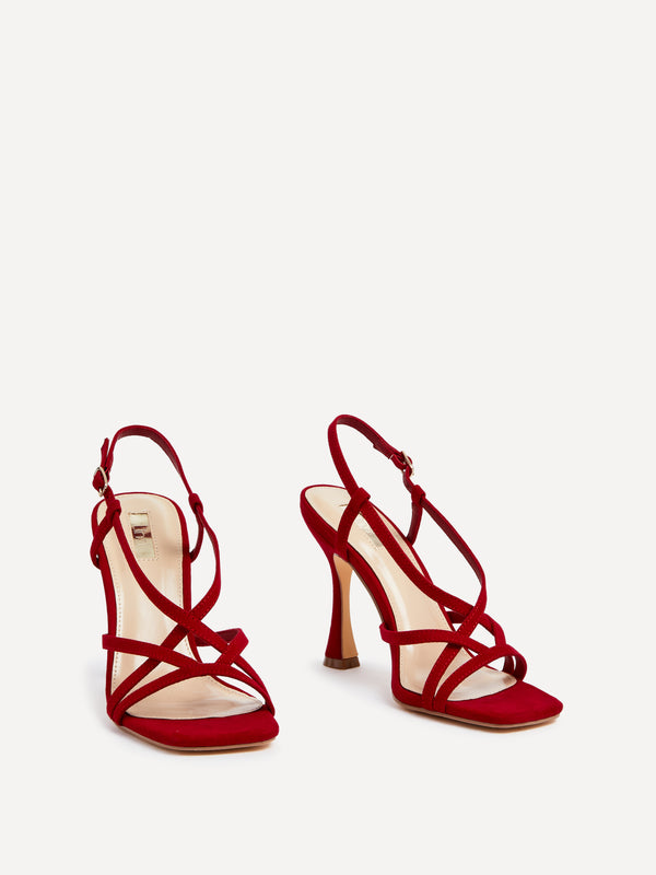 Linzi Red Suede Square Toe High Heel With Crossover Straps