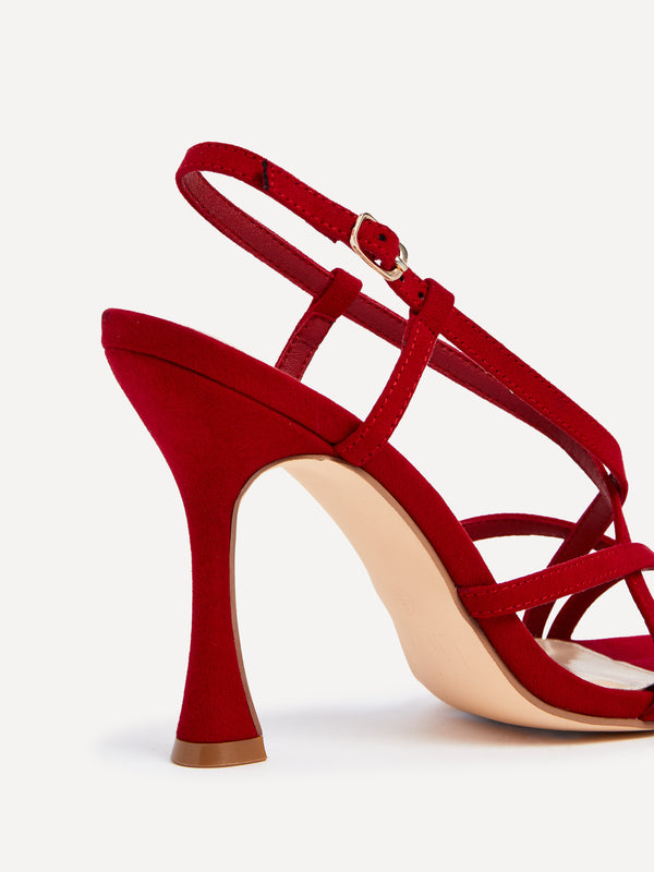 Linzi Red Suede Square Toe High Heel With Crossover Straps