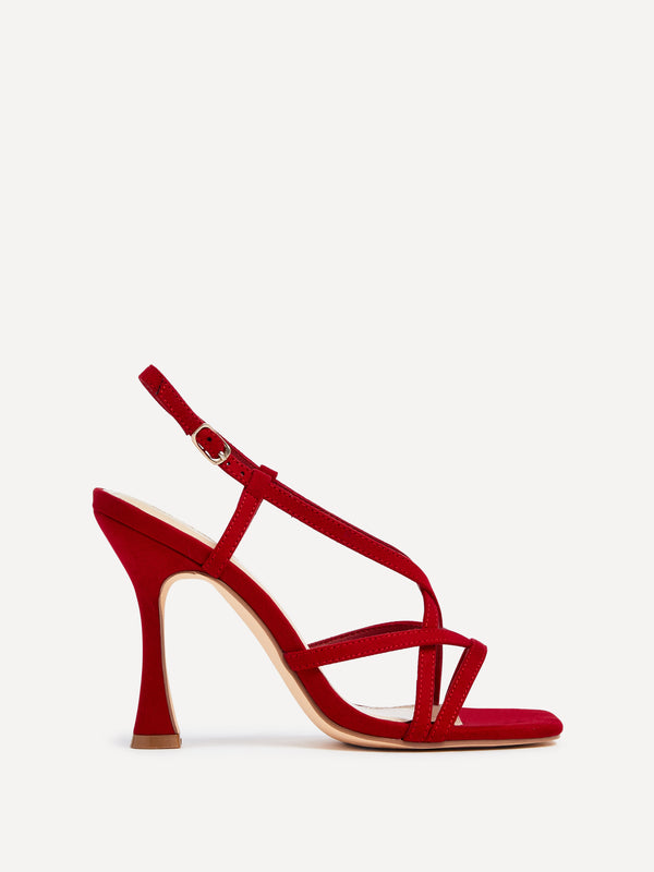 linzi Red Suede Square Toe High Heel With Crossover straps