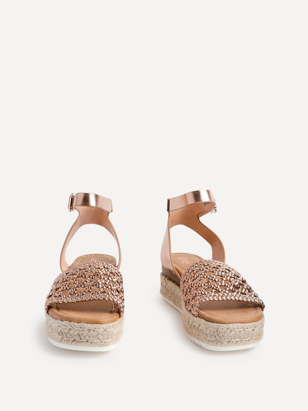 Linzi Rose Gold Faux Leather Handwoven Espadrille Flatform Sandal