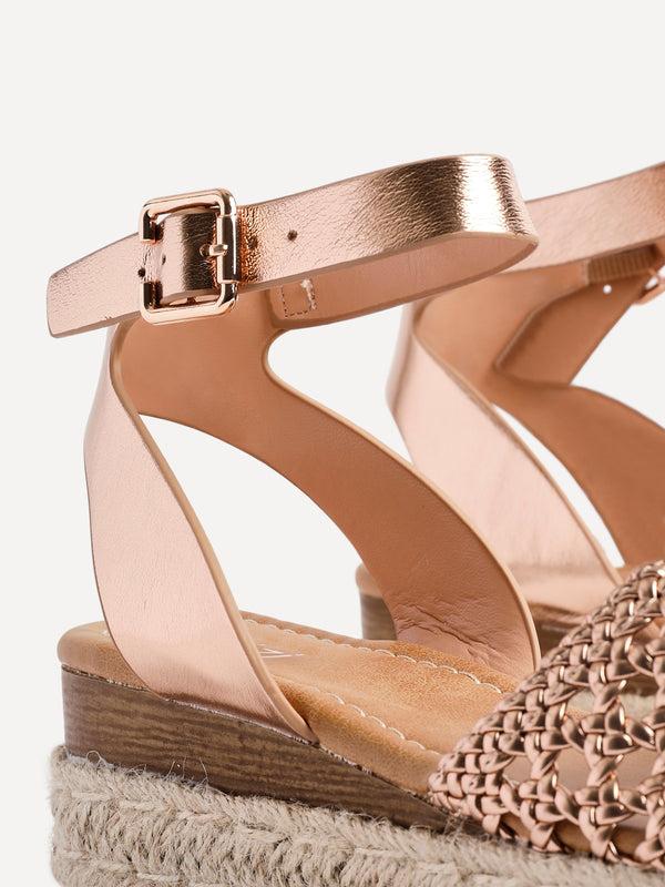 Linzi Rose Gold Faux Leather Handwoven Espadrille Flatform Sandal